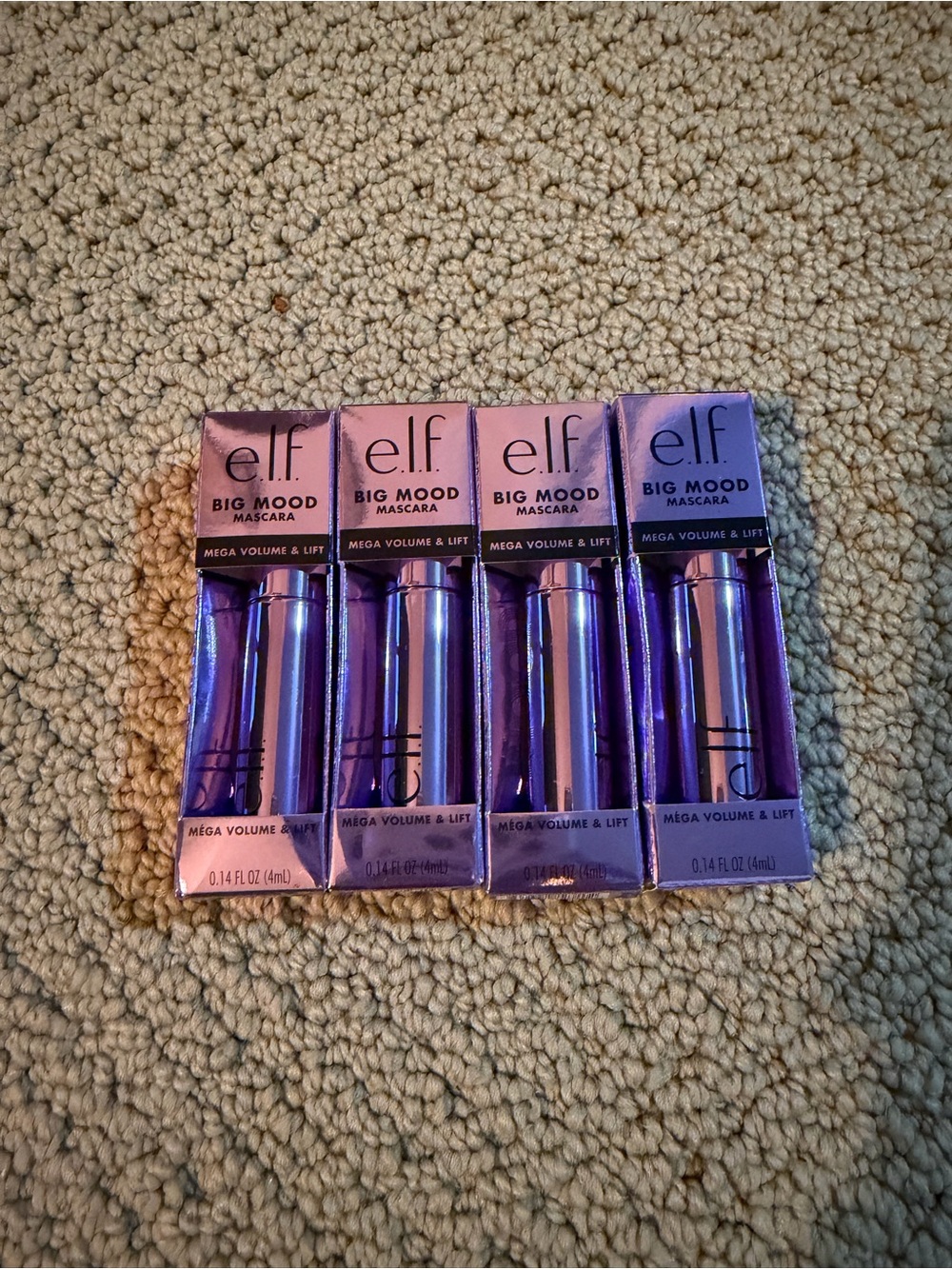 e.l.f. Big Mood Mega Volume & Lifting Mascara, Black 0.14oz Travel Size - 4 PACK